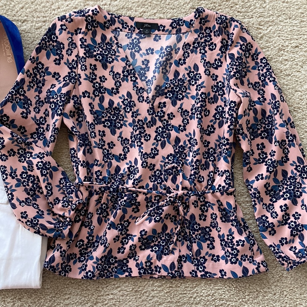 J. Crew Drapey Crepe Faux Wrap Top - Picture 2 of 10